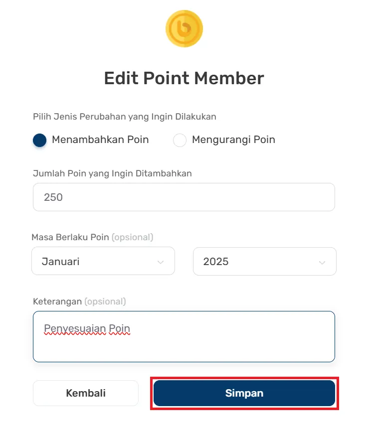 Update Poin Member Bliss